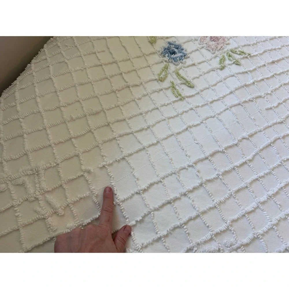 Vintage Chenille Floral‎ Bedspread Coverlet Pink Blue Pastel 116 X 105 King?